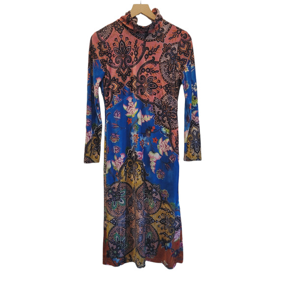 NEW Anthropologie Floral Paisley Velvet Slim High Neck Midi Dress - XS - Picture 4 of 14